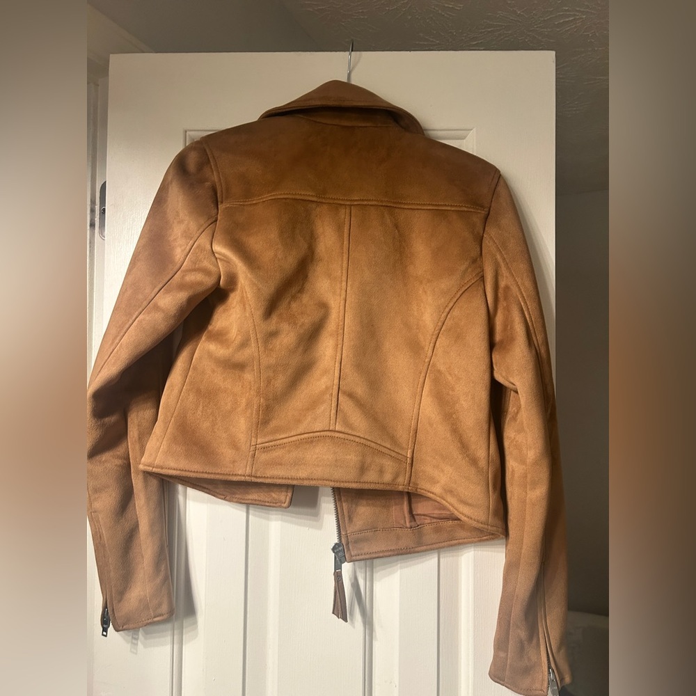 Like New Abercrombie Vegan Suede Moto Bomber Jacket, Brown - Picture 7 of 8